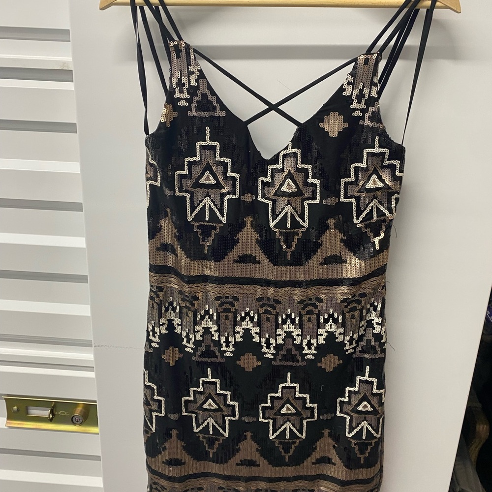 City Triangles Black and Gold Patterned Mini Dress